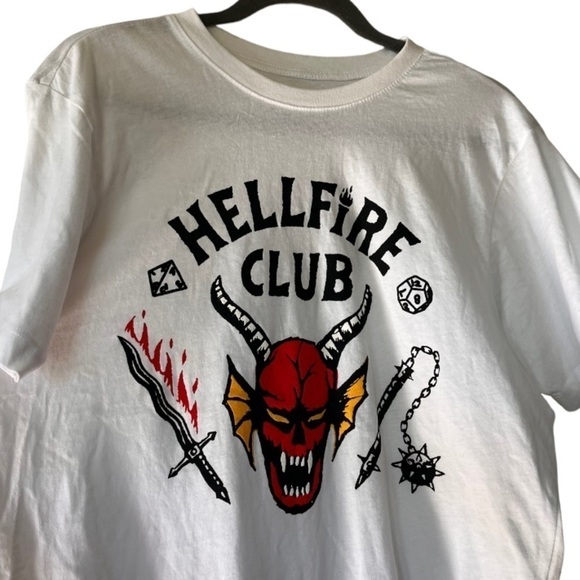 Primark Stranger Things 100% Cotton White Hellfire Club womens Graphic T-Shirt - Picture 2 of 7